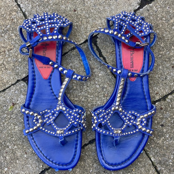 CESARE PACIOTTI studded blue sandals size 37 *as is - Picture 1 of 7